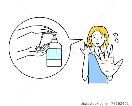 Skin Care A cute woman who is sad because her hands are rough due to alcohol disinfection Illustration Simple Vector Skin Care A cute woman who is sad because her hands are rough due to alcohol disinfection Illustration Simple Vector 78162401