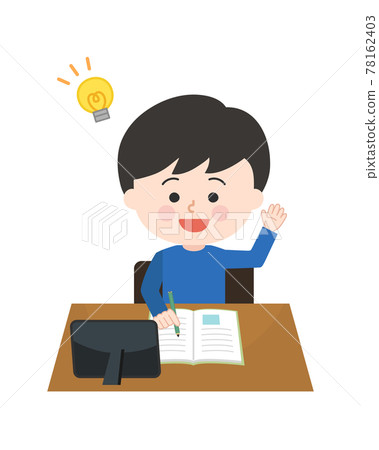一個男孩在看平板電腦時受到學習啟發的插圖 一個男孩在看平板電腦時受到學習啟發的插圖 78162403