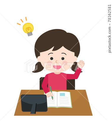 Illustration of a girl who is inspired by studying while looking at a tablet Illustration of a girl who is inspired by studying while looking at a tablet 78162581