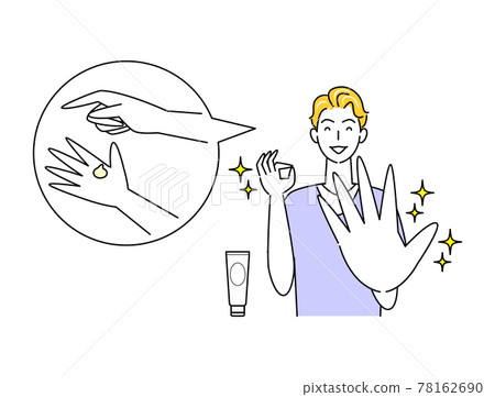 Skin Care A cute male illustration that is happy to heal rough hands caused by alcohol disinfection Simple Vector Skin Care A cute male illustration that is happy to heal rough hands caused by alcohol disinfection Simple Vector 78162690