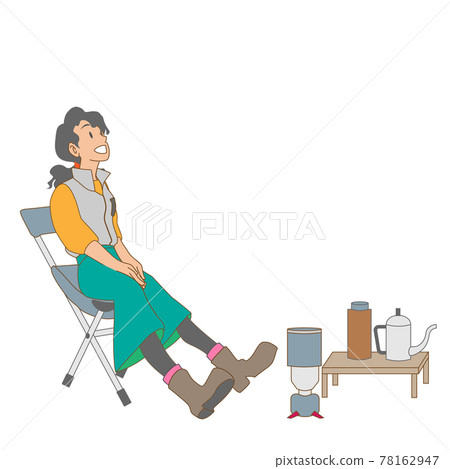 Japanese woman relaxing in a camp chair 78162947