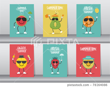 Set of funny fruits cartoon on summer,gift tag,card,postcard,poster,template,greeting,fruits,Vector illustration. Set of funny fruits cartoon on summer,gift tag,card,postcard,poster,template,greeting,fruits,Vector illustration. 78164086