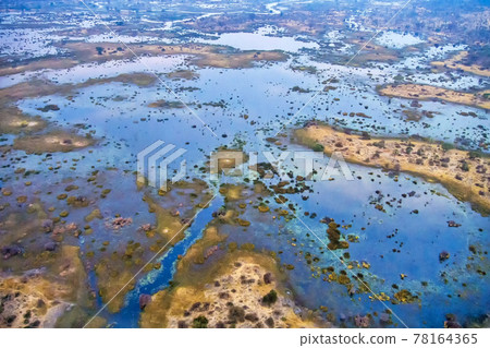 Aerial view, Okavango Wetlands, Okavango Delta, Botswana Aerial view, Okavango Wetlands, Okavango Delta, Botswana 78164365