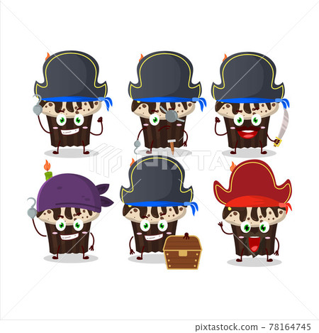 Cartoon character of birthday muffin with various pirates emoticons Cartoon character of birthday muffin with various pirates emoticons 78164745