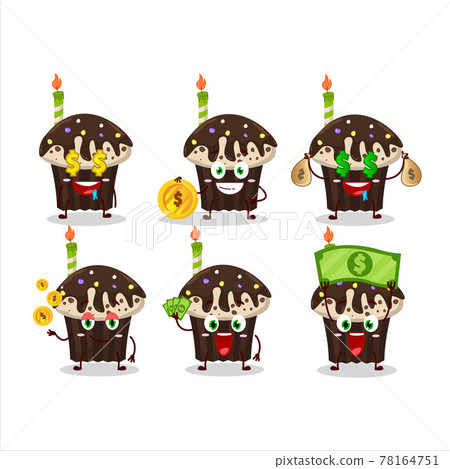 Birthday muffin cartoon character with cute emoticon bring money Birthday muffin cartoon character with cute emoticon bring money 78164751