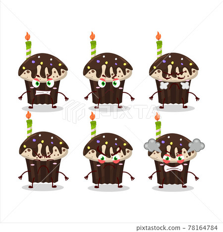 Birthday muffin cartoon character with various angry expressions Birthday muffin cartoon character with various angry expressions 78164784
