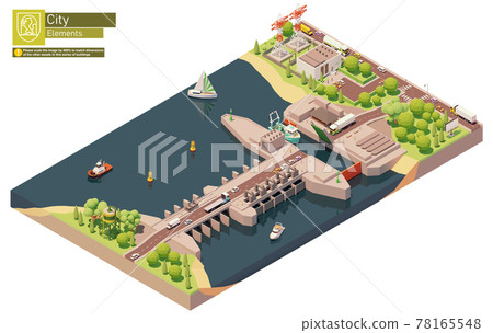 Vector isometric tidal power plant Vector isometric tidal power plant 78165548