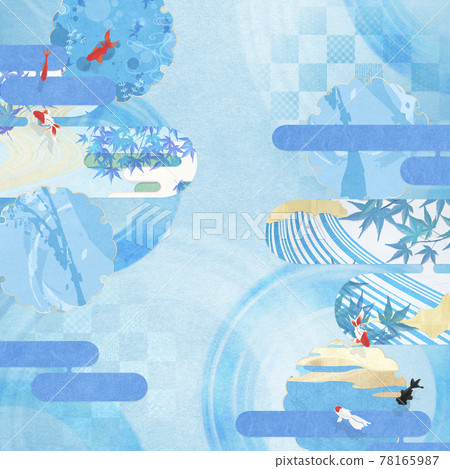 日式背景素材 清涼感 日本紙 夏 水紋 波紋 金魚 插圖素材 圖庫