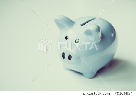Blue piggy bank standing on white background with copy space. Tonet. Blue piggy bank standing on white background with copy space. Tonet. 78166954