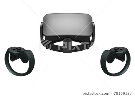 Virtual reality glasses and controllers for online gaming on white background 78169183