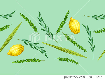 Happy Sukkot seamless pattern. Holiday background with Jewish festival traditional symbols. 78169244