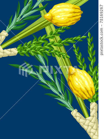 Happy Sukkot greeting card. Holiday background with Jewish festival traditional symbols. 78169267