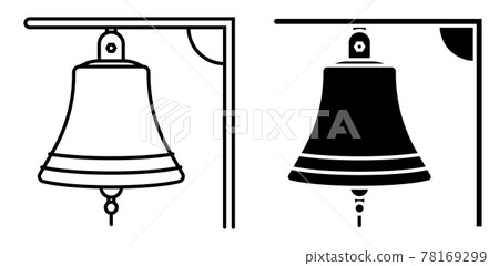 ship bell on mount. Ringing bell on boat. Simple black and white vector 78169299