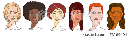 Set European, Latin American, Asian young women different nationalities and cultures together 78169404