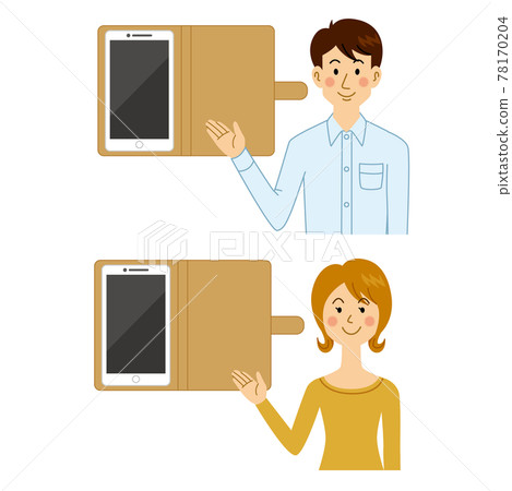 將智能手機連接到筆記本電腦外殼的男人和女人 78170204