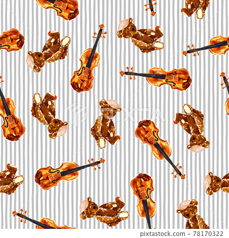 Hand-painted bear and violin pattern, 78170322