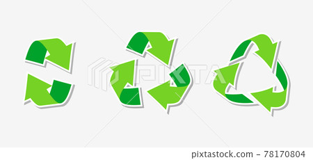 Green triangular recycle eco sticker set vector Green triangular recycle eco sticker set vector 78170804