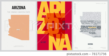 48 of 50 sets, US State Posters with name and Information in 3 Design Styles, Detailed vector art print Arizona map 48 of 50 sets, US State Posters with name and Information in 3 Design Styles, Detailed vector art print Arizona map 78171736