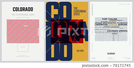 38 of 50 sets, US State Posters with name and Information in 3 Design Styles, Detailed vector art print Colorado map 38 of 50 sets, US State Posters with name and Information in 3 Design Styles, Detailed vector art print Colorado map 78171745