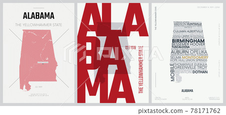 22 of 50 sets, US State Posters with name and Information in 3 Design Styles, Detailed vector art print Alabama map 22 of 50 sets, US State Posters with name and Information in 3 Design Styles, Detailed vector art print Alabama map 78171762