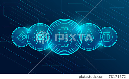 Set of most famous cryptocurrency coins. International stock exchange. 78171872
