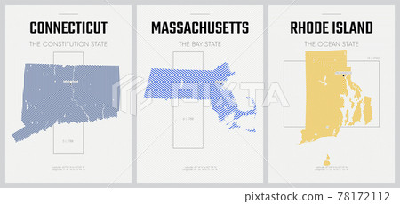 Vector posters detailed silhouettes maps of the states of America with abstract linear pattern, Division New England - Connecticut, Massachusetts, Rhode Island - set 2 of 17 78172112