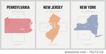 Vector posters detailed silhouettes maps of the states of America with abstract linear pattern, Division Mid-Atlantic - Pennsylvania, New Jersey, New York - set 3 of 17 78172116