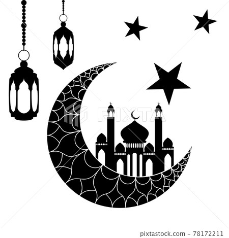 Crescent moon with mosque Crescent moon with mosque 78172211