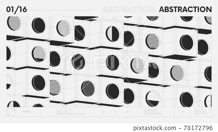 Abstract modern geometric banner with simple shapes in black and white colors, graphic composition design vector background, modular pattern of cubes and circles, 3d details architectural illustration Abstract modern geometric banner with simple shapes in black and white colors, graphic composition design vector background, modular pattern of cubes and circles, 3d details architectural illustration 78172796