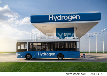 Fuel cell bus at the hydrogen filling station 78173156