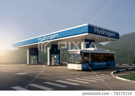 Fuel cell bus at the hydrogen filling station 78173158