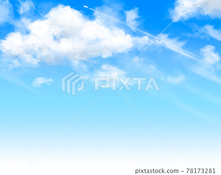 Handwritten style Summer blue sky, clouds and contrails 78173281