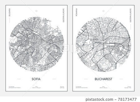 Travel poster, urban street plan city map Sofia and Bucharest, vector illustration Travel poster, urban street plan city map Sofia and Bucharest, vector illustration 78173477