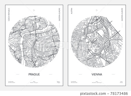 Travel poster, urban street plan city map Prague and Vienna, vector illustration Travel poster, urban street plan city map Prague and Vienna, vector illustration 78173486