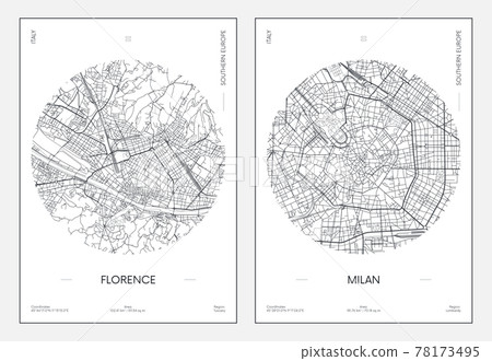 Travel poster, urban street plan city map Florence and Milan, vector illustration Travel poster, urban street plan city map Florence and Milan, vector illustration 78173495