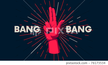 Gesture of human hand against the background of the sunburst, movement of the fingers, motivating vector poster with the slogan Bang Bang Gesture of human hand against the background of the sunburst, movement of the fingers, motivating vector poster with the slogan Bang Bang 78173534