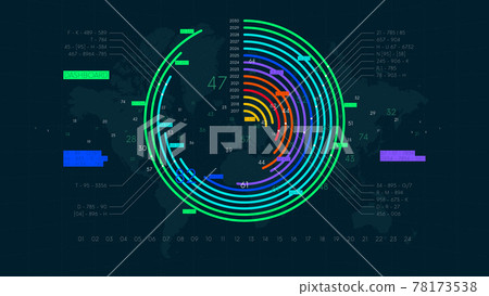 Economic reporting financial data round chart, futuristic visualization of business statistical graph, color tech vector background Economic reporting financial data round chart, futuristic visualization of business statistical graph, color tech vector background 78173538