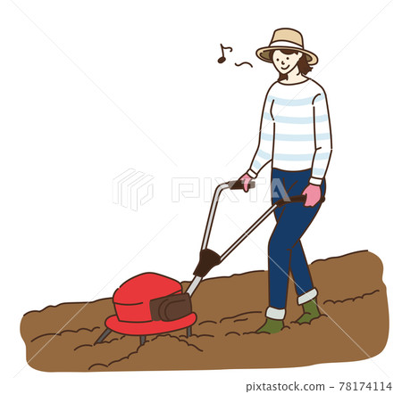 Cultivator farm work machine field work illustration female Cultivator farm work machine field work illustration female 78174114
