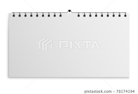 Mockup wall calendar. Blank horizontal white sheets hanging on wall. Front view empty square pages on spiral, office event reminder, business stationery template, month diary vector object Mockup wall calendar. Blank horizontal white sheets hanging on wall. Front view empty square pages on spiral, office event reminder, business stationery template, month diary vector object 78174194