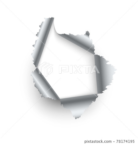 Metal ragged hole. Realistic torn metallic sheet. 3D broken texture template with copy space. Decorative grunge element. Damaged wrapping paper. Vector fissure with silver curved edges 78174195