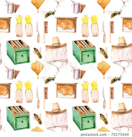 watercolor seamless pattern - apiary in the meadow watercolor seamless pattern - apiary in the meadow 78175840