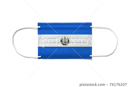Flag of El Salvador on a disposable surgical mask. White background 78176207