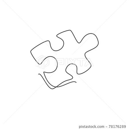 Single continuous line drawing of a puzzle piece for human creativity thinking process. Toy kids company logotype symbol template concept. Dynamic one line draw graphic vector illustration 78176289