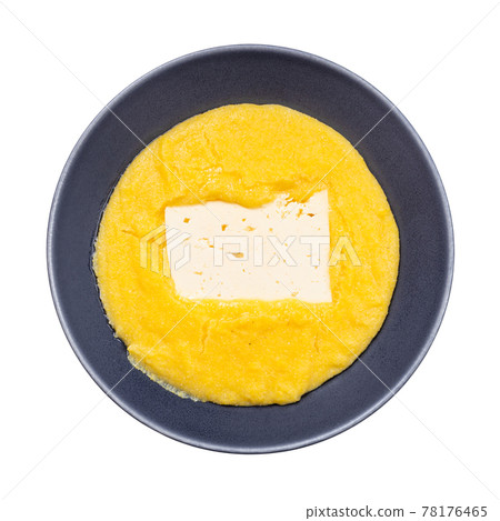 top view of cooked maize porridge with cheese top view of cooked maize porridge with cheese 78176465
