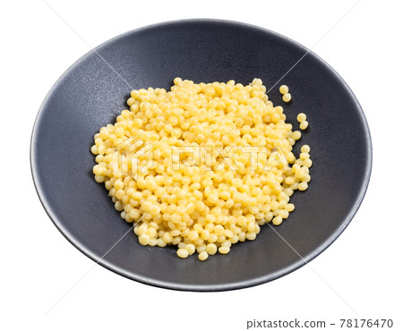 boiled ptitim pasta in gray bowl isolated 78176470