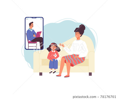 Online consultation children psychologist for patient kid girl and worried mother Online consultation children psychologist for patient kid girl and worried mother 78176701