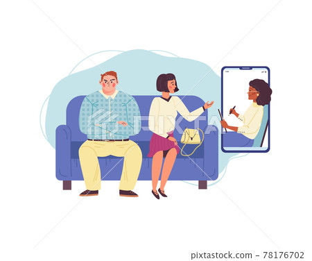 Family psychologist having online session with quarreling married couple. 78176702