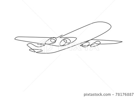 One line flying airplane illustration. Minimal - Stock