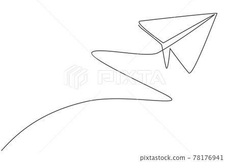 Single continuous line drawing of flying paper airplane on the sky. Back to school minimalist style. Children toy concept. Modern one line draw graphic design vector illustration 78176941