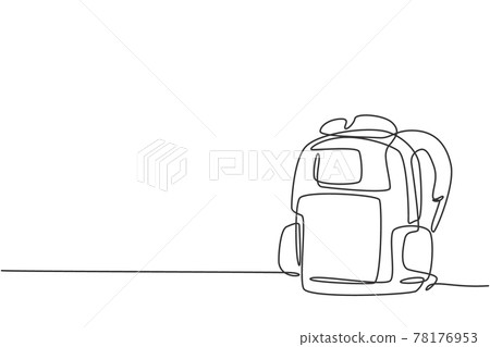 Single one line drawing of backpack for kindergarten student. Trendy school bag. Back to school minimalist, education concept. Continuous simple line draw style design graphic vector illustration Single one line drawing of backpack for kindergarten student. Trendy school bag. Back to school minimalist, education concept. Continuous simple line draw style design graphic vector illustration 78176953